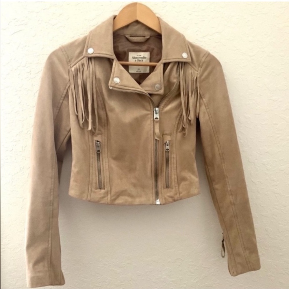 Abercrombie & Fitch Suede Fringe Moto Crop Jacket